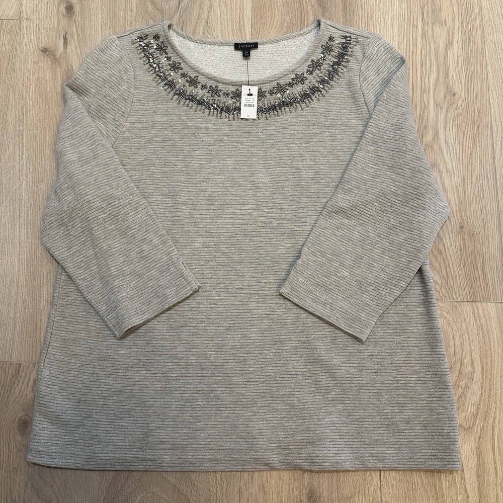 NWT‎ Talbots Boat Neck Embellished Sweater Top Womens Size XL Metallic Striped